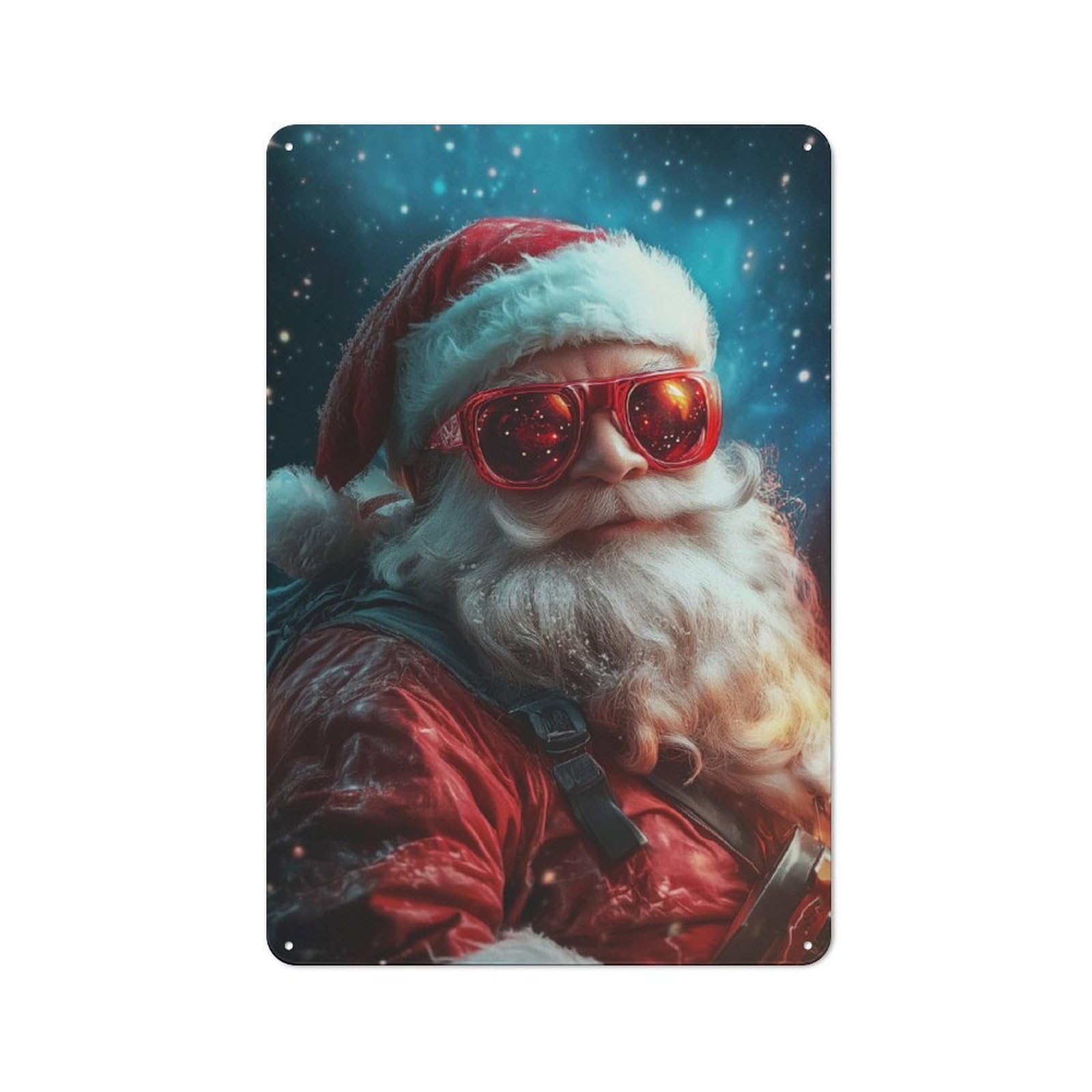 Junmoney Santa Claus With Sunglasses Vintage Metal Wall Sign 30X20cm For Garage Or Workshop, For Metal Sign Collectors, For Garage And Workshop Walls