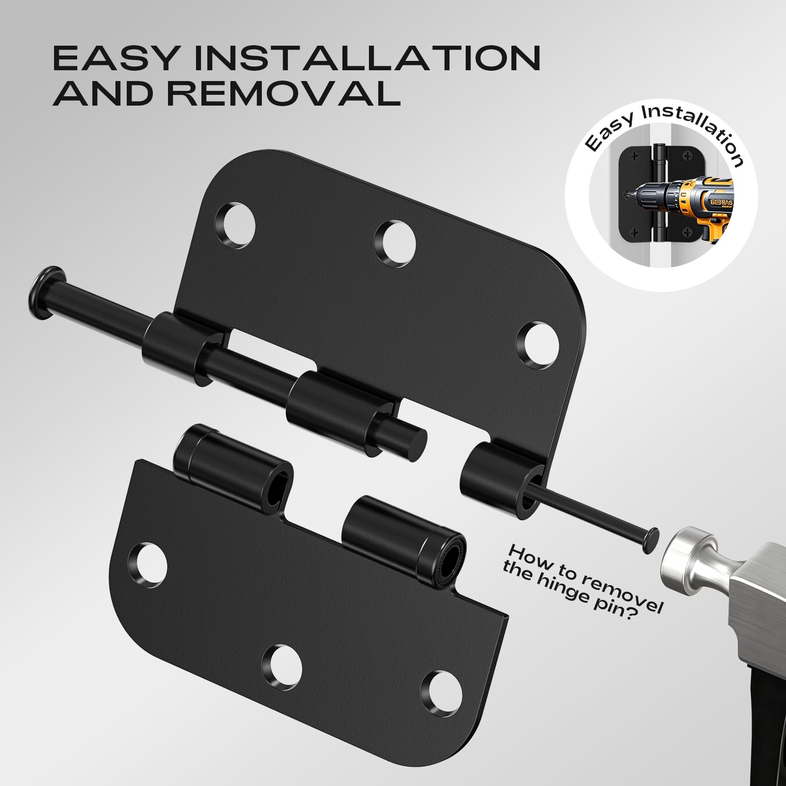 Rounded 24 Pack Black Door Hinges 3.5 Inch 5/8" Radius Ball Bearing — Amazon image 6