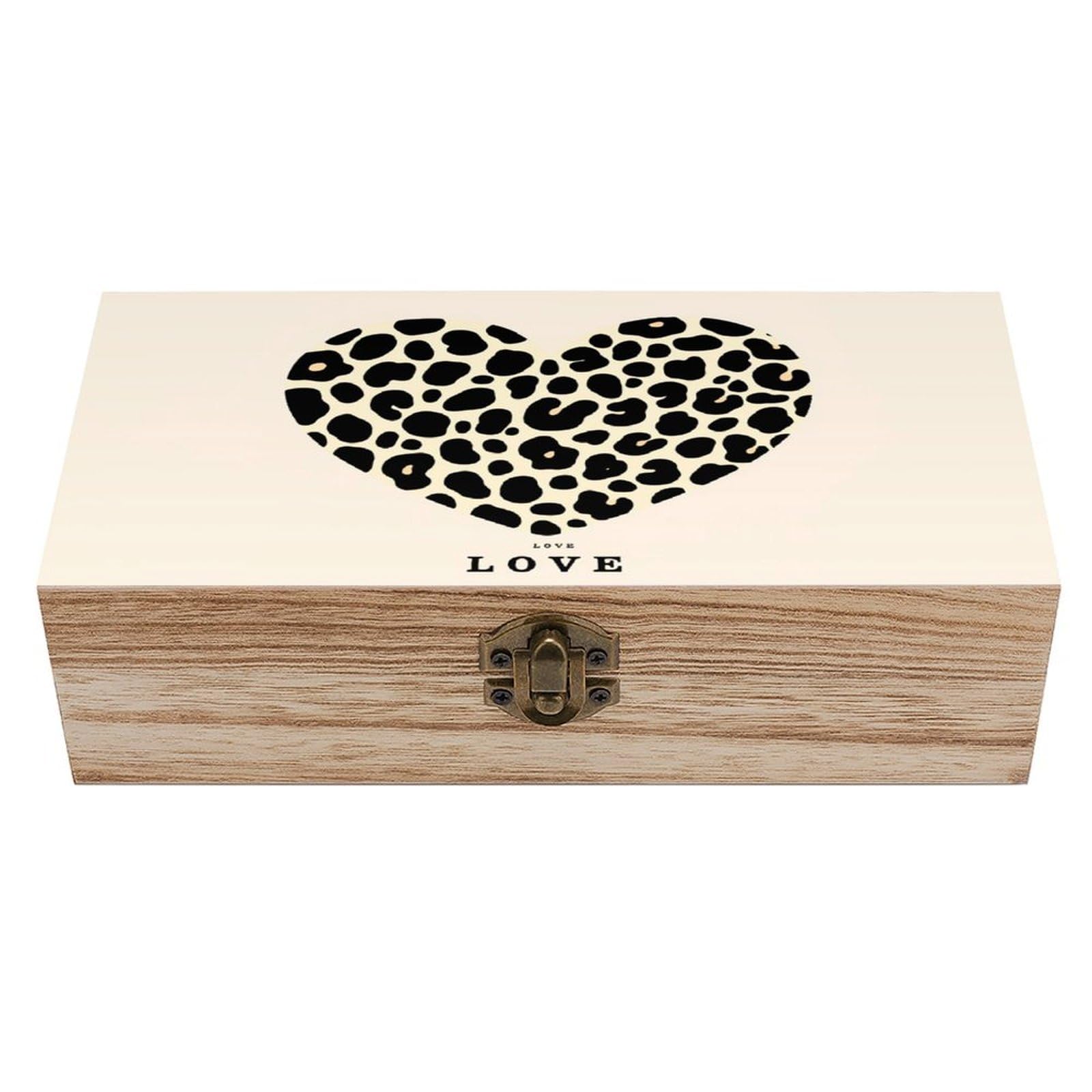 asbwuo Leopard Heart Vintage Wooden Keepsake Box