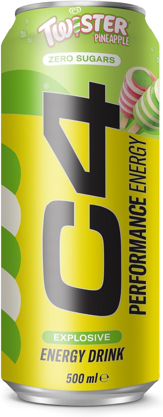 C4 Performance Energy Twister Pineapple 500ml (12 Pack) Price Marked | Sugar Free | 160mg Caffeine, 250mg Betaine & 1050mg Taurine | Low Calorie Energy Drink for Focus & Performance
