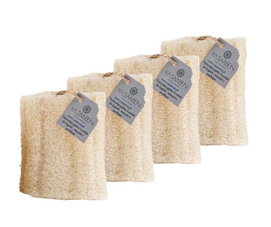 Luffa Waschschwamm 4er Set Natürlicher Badeschwamm aus Luffa 100% Natur Peeling Schwamm für Körper & Dusche (4 12-15 cm)