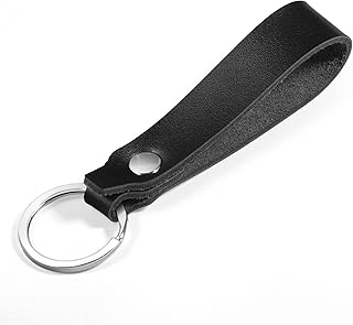Zafolia Genuine Leather Keychain for Car Home Key Ring Strap Holder Lanyard Women Men (black)