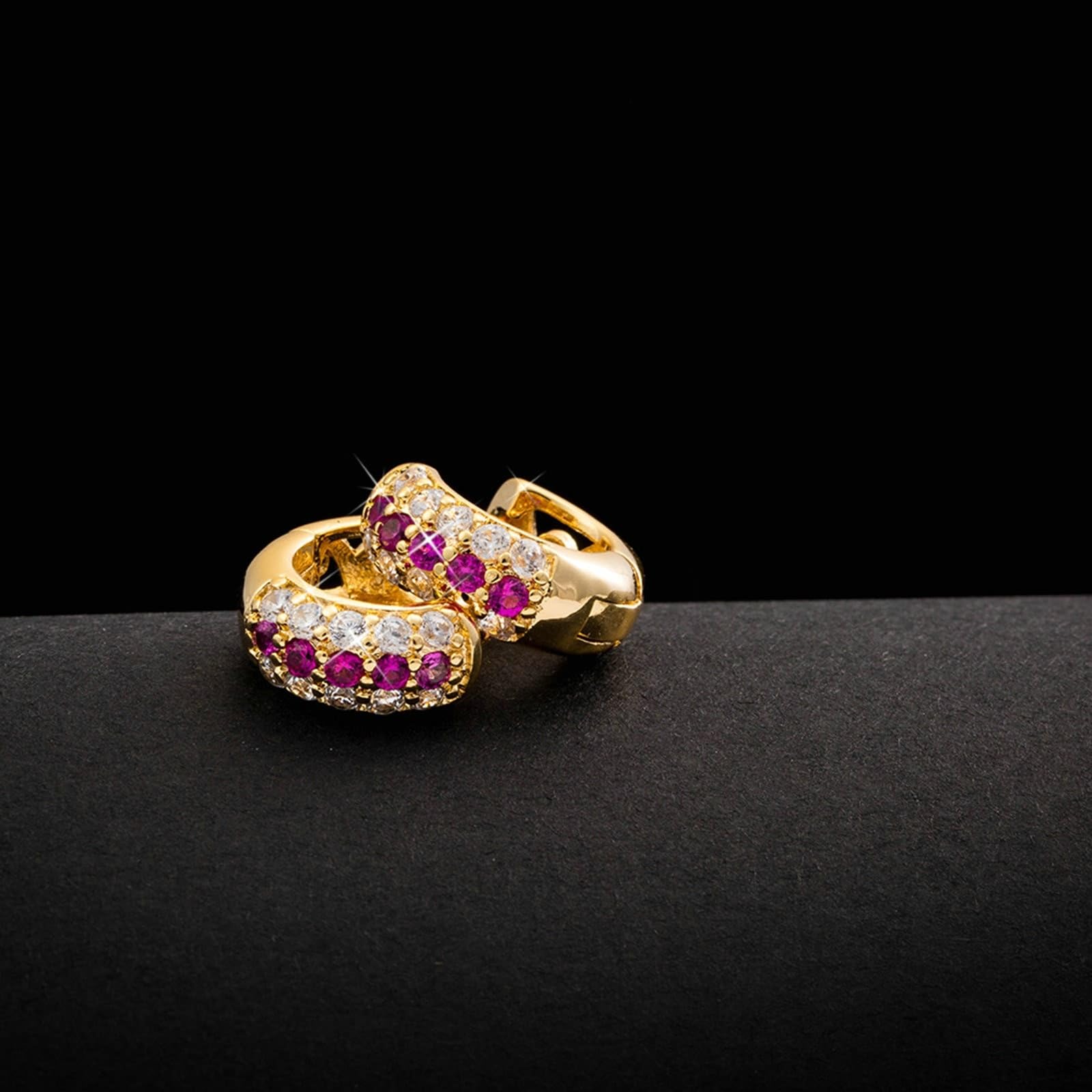 AMDXD Pendientes de oro de 18 quilates para mujer, joyas reales, tres filas de pendientes de aro con laboratorio de turmalina creados diamante colorido, Au 750 pendientes pequeños