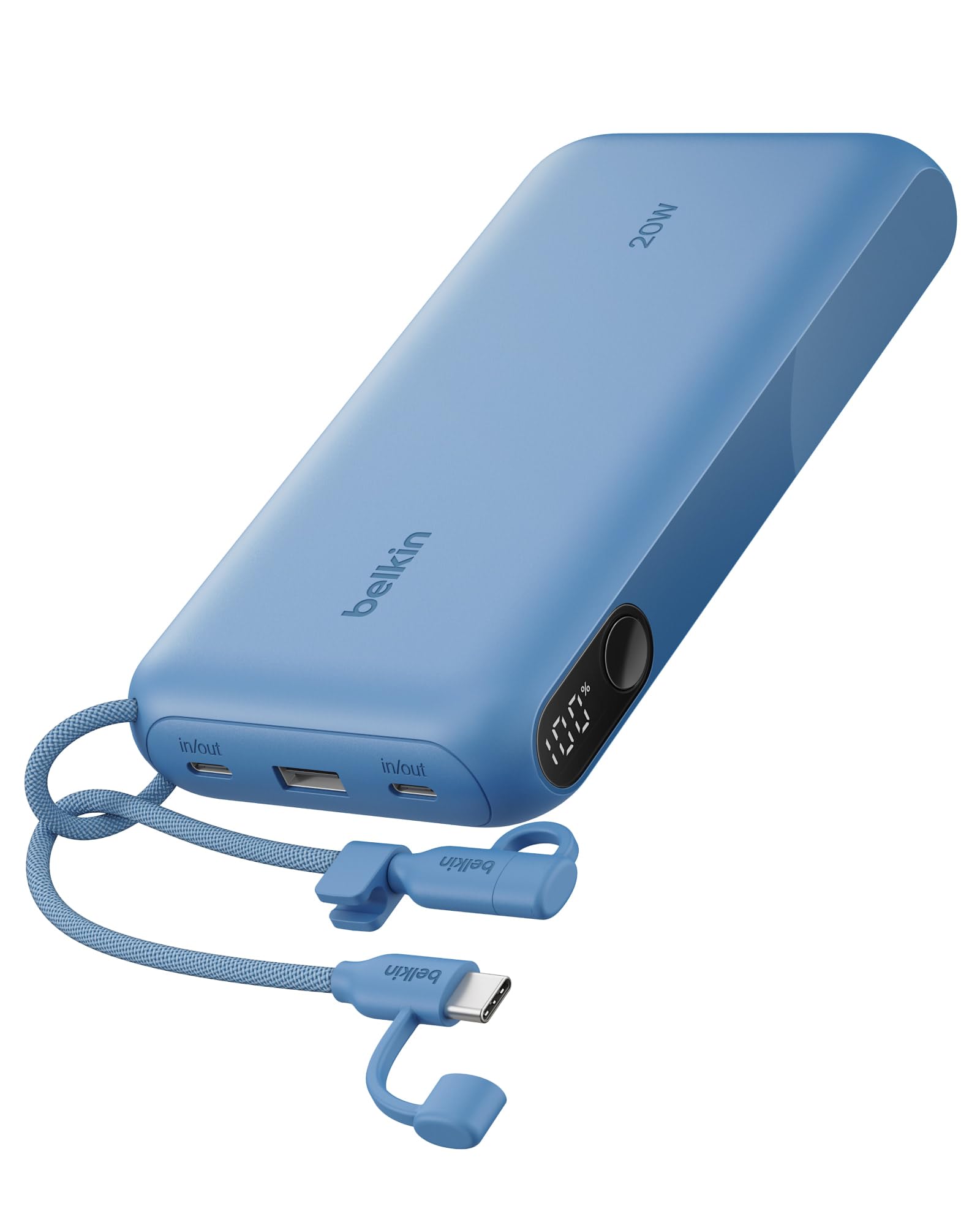 Portable Charger, USB-C Power Bank 20,000mAh w/ 2X USB-C Ports & 1x A Port, Digital Battery Display, 20W Charging - iPhone 17, Air, Pro, Samsung Galaxy S25, Pixel 10, iPad, & More - Blue