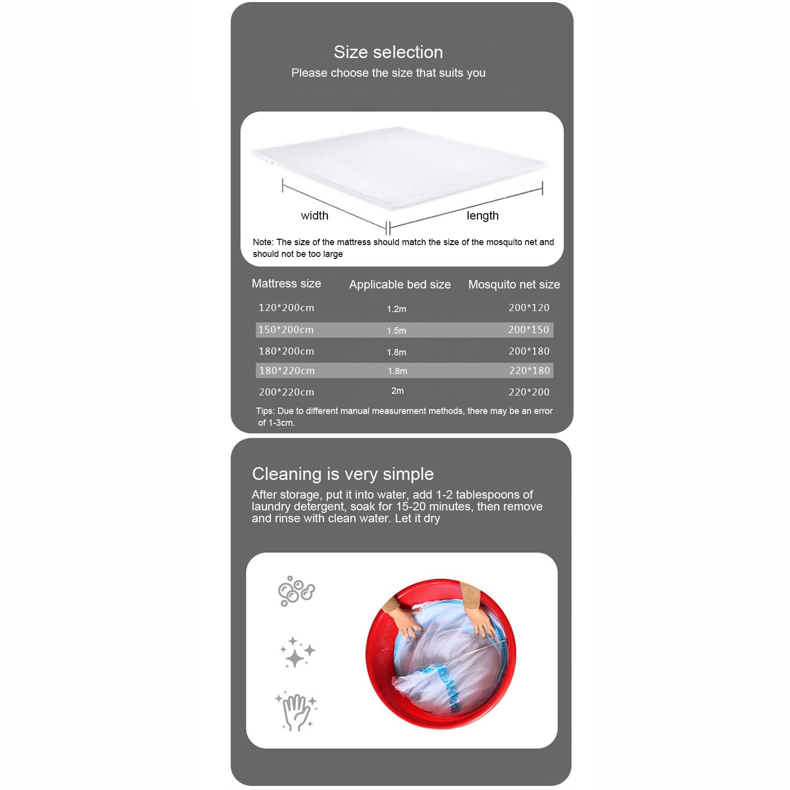 CUTTE Moustiquaire pop-up Ciel de lit d'été pliable portable Installation gratuite Bed Dream Tents Tente de couchage pour lits simples à king size, gris, 200 x 220 cm