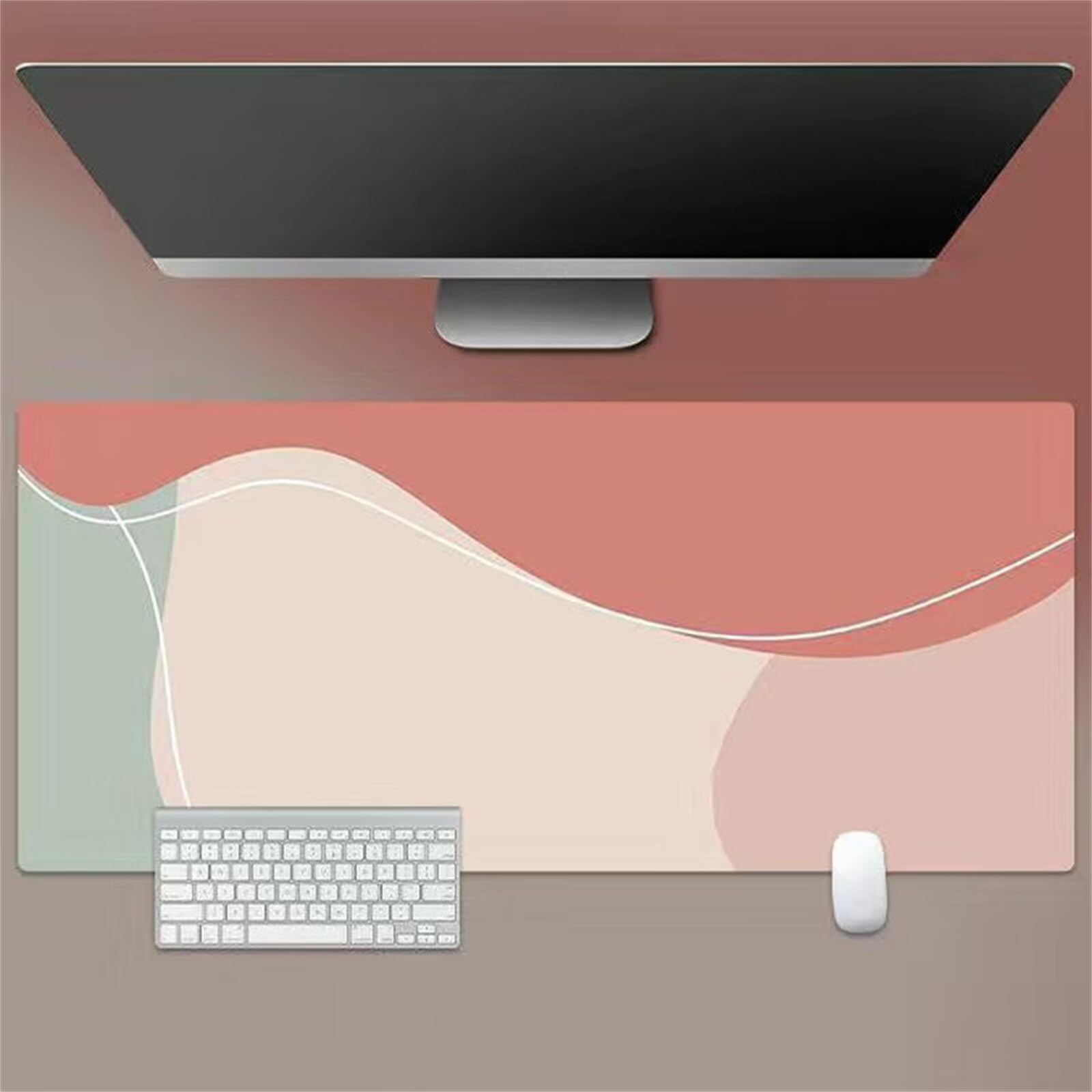 Alfombrilla ratón Gaming Rosa Verde Beige Alfombrilla Ratón XXL 900x400x3mm Grande Mouse Pad,Alfombrilla de ratón de Sobremesa,con Base de Goma Antideslizante,Mejora la precisión y la Velocidad