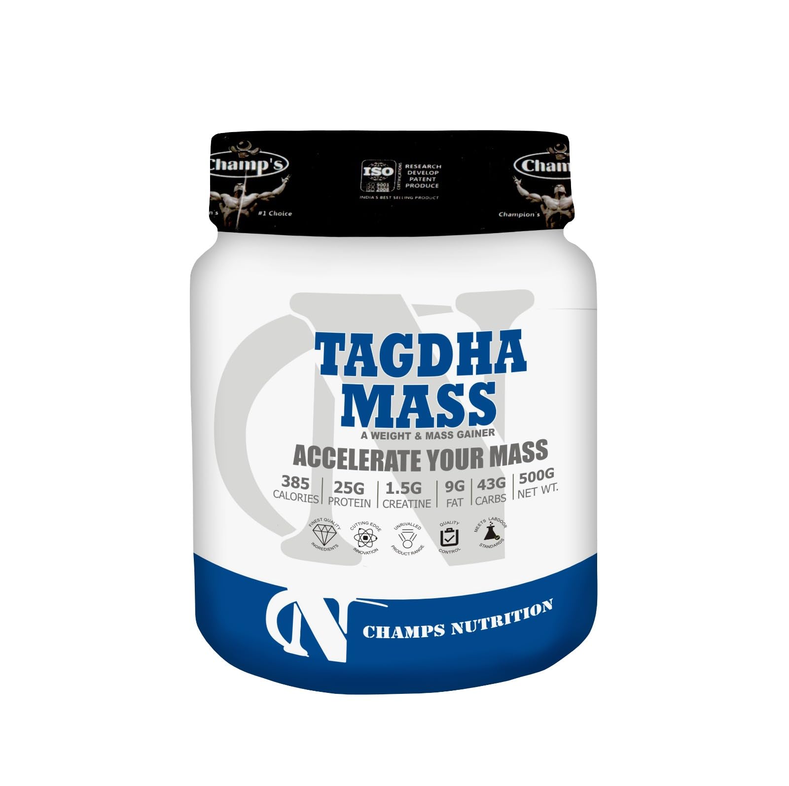 CHAMPS NUTRITION Tagdha Mass | Pro Power Mass Gainer/Weight Gainer With Shaker | With Vitamins Minerals & Digestive Enzymes (500gm) (AMERICAN ICE-CREAM)