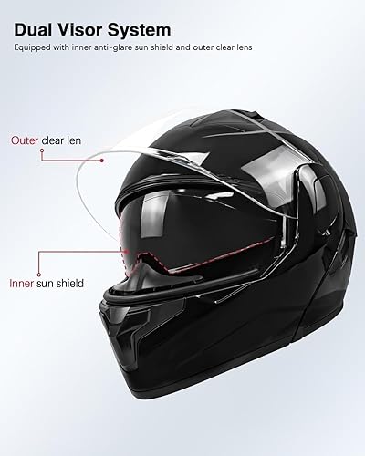 Miniatura 3 de Casco de cara completa con doble visera abatible Modualr para adultos, hombres y mujeres, ATV Street Dirt Bike Racing Motocross Casco, certificado