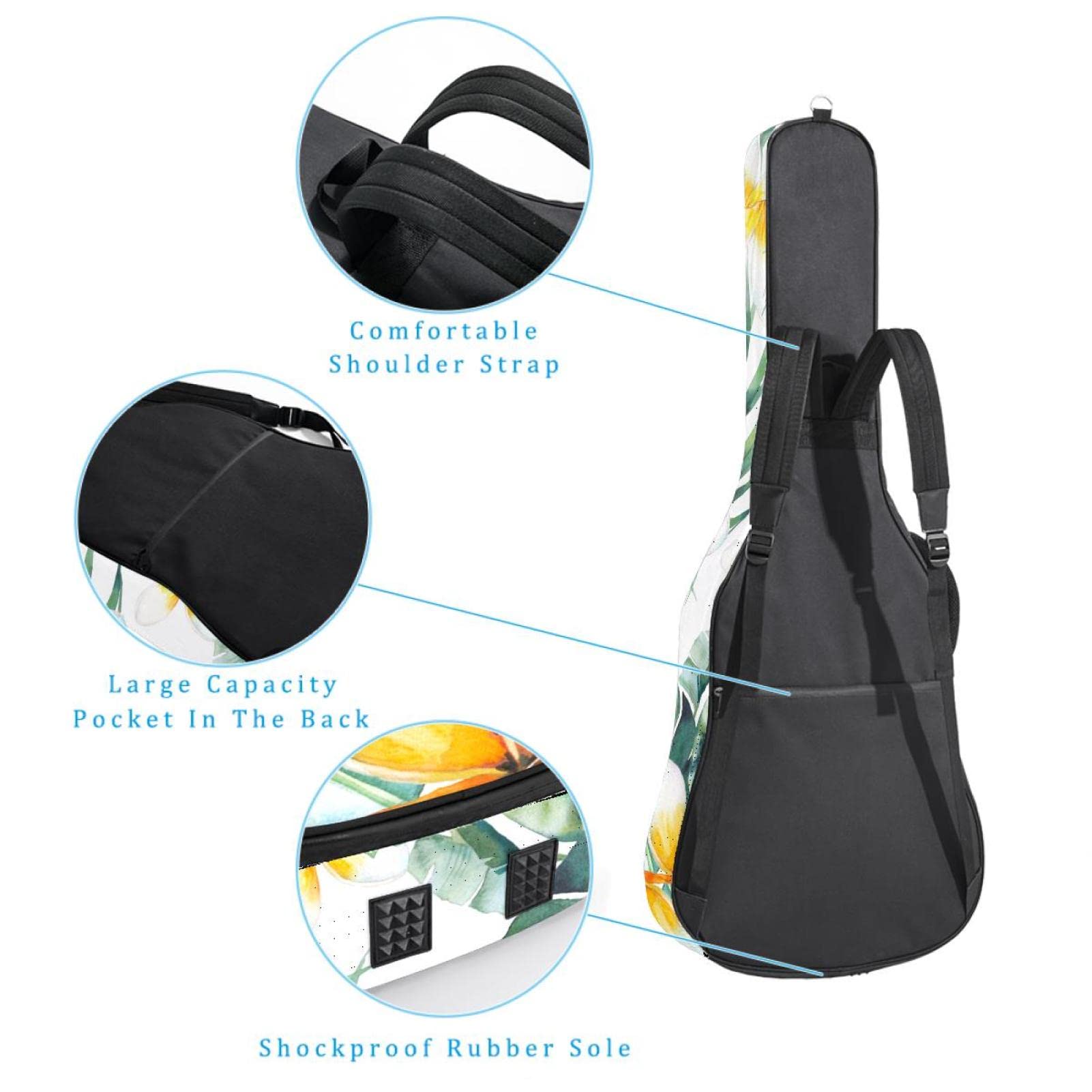 Torba na gitarę akustyczną wodoodporna gitara plecak gruby miękki wyściełany tropikalne liście palmowe klasyczna obudowa na gitarę, Kolor7, 42.9x16.9x4.7 in, Organizer do torby