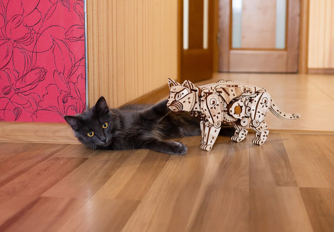MagicHolz– 3D Holzpuzzle Modellbau Wilde Katze – Mechanischer Holzbausatz mit Gummibandmotor – 3D Puzzle Holz Modellbausatz Erwachsene – DIY Set, 508 Teile, kein Kleber erforderlich