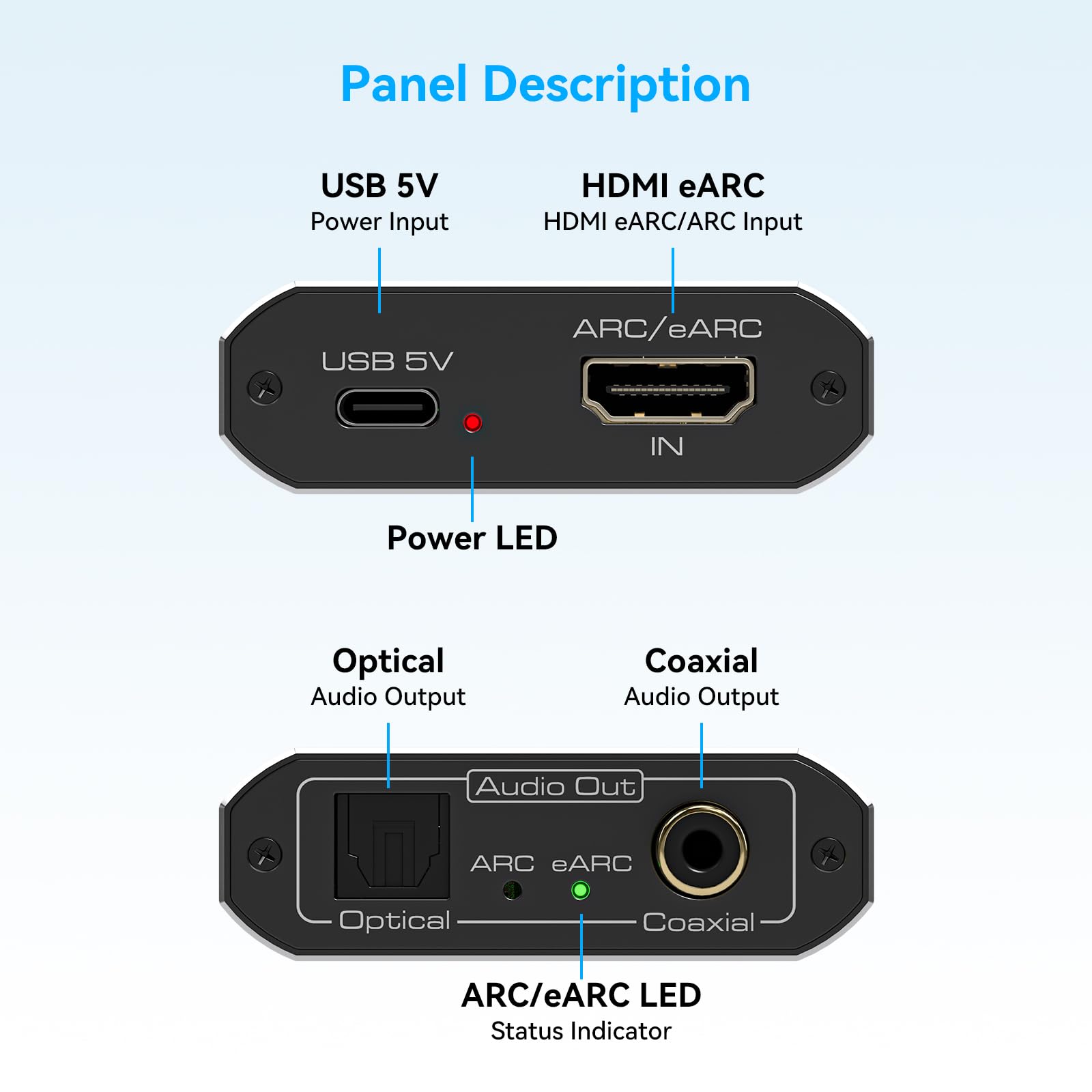VPFET Adaptador de audio HDMI eARC solo funciona para HDTV ARC/eARC, convertidor extractor de audio, compatible con HDTV audio transmitido a través de Toslink + puertos coaxiales para barras de sonido