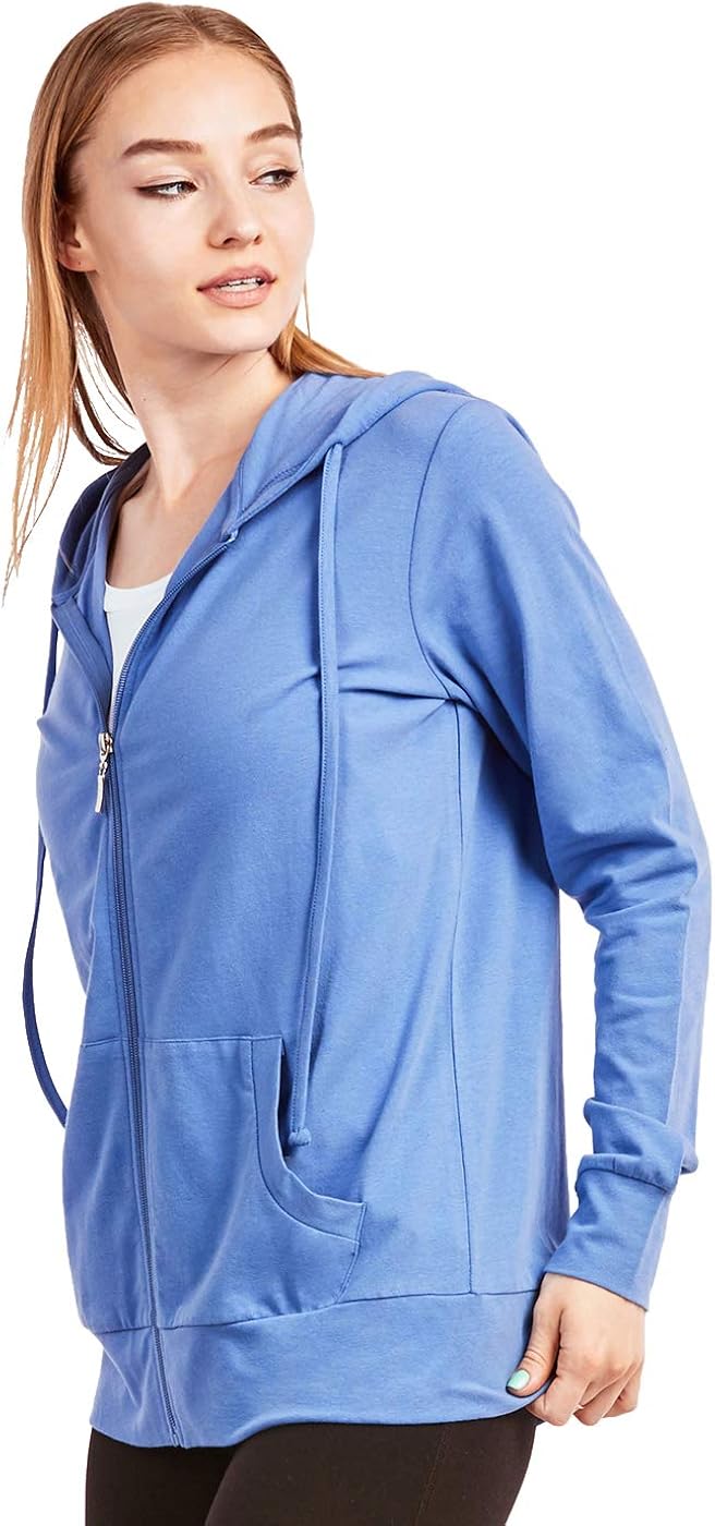 Sofra Women's Thin Cotton Zip Up Hoodie Jacket Small Blue