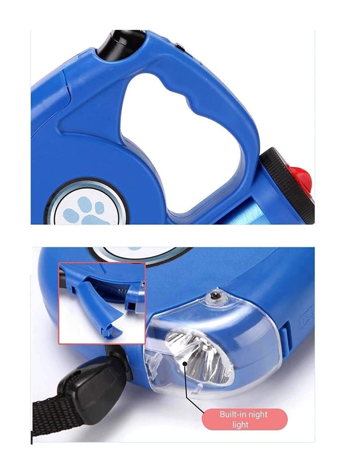 GOUJIAN Einziehbare Hundeleine Mit Heller LED-Taschenlampe Und Abfallbeutel, 360 ° Verwicklungsfrei 16 Fuß Schwere Hundeleine Griff Für Kleine Mittelgroße Hunde Dog Leash | Blue