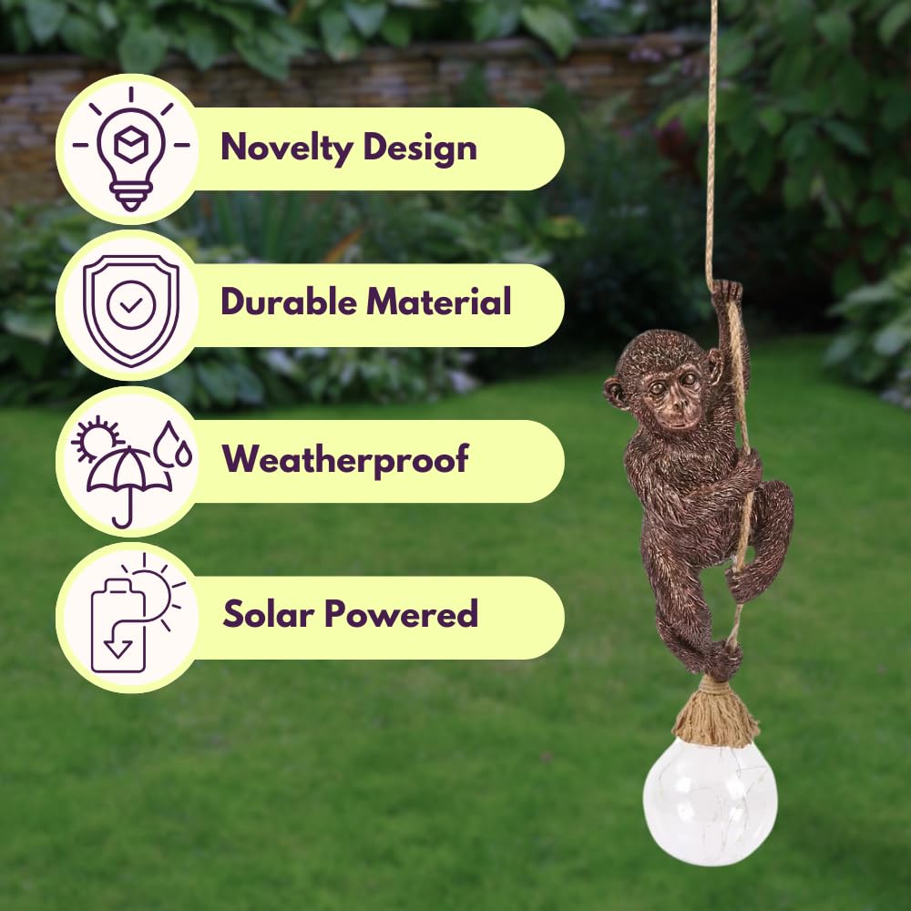 Statue de singe solaire Garden Mile - Lanterne solaire en résine imperméable avec lumières LED - Décoration de jardin et terrasse