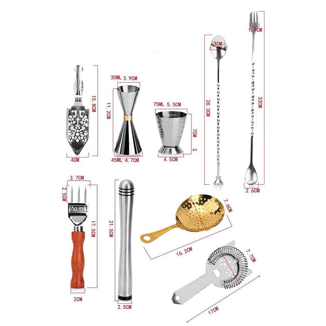 Coctelera Juego de cócteles Shaker Premium Bartenders Kit Juego profesional para hacer cócteles con 13 herramientas modernas para hacer cócteles, utilizado como un juego de mixología, con bolsa d