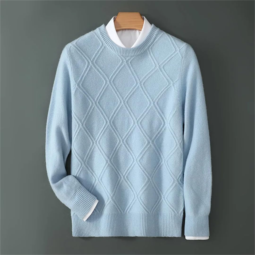 Maglione di cachemire di fondo di affari del maglione del diamante di lana del collo rotondo degli uomini di inverno