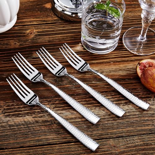 KEAWELL Premium 4-Piece Louis Hammered Fork Set, 18/10 Stainless Steel, Set of 4, Fine Fork Set with Squared Edge, Dishwasher Safe (8.3" Dinner Fork) - Image 4