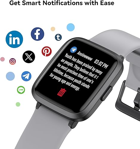 Miniatura 5 de Reloj de seguimiento de actividad física con monitor de frecuencia cardíaca, monitor de actividad de pantalla grande con podómetro, monitor de Gris