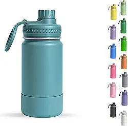 Garrafa Térmica Infantil - 350ml, Aço Inox 304 Parede Dupla de Isolamento 24horas Gelado, Tampa Rosca De Segurança, Anti Vazamento, Base Silicone AntiDerrapante, BPA Free (Azul Cristal)