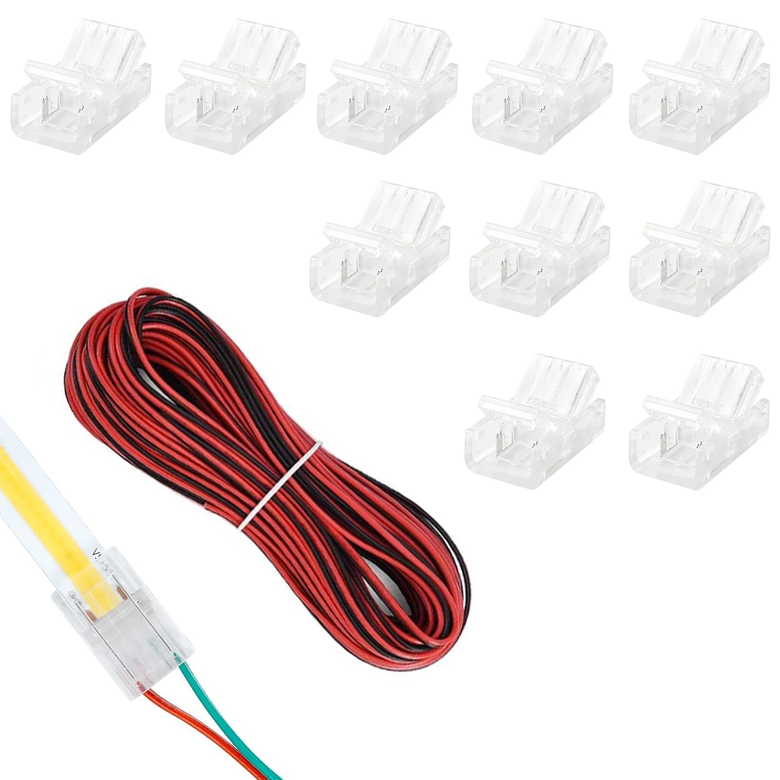 CBRPVT 11 Pcs Led Strip Connectors, Led Light Connectors, 2 Pin 8mm Led Connectors,Connection 5m Wire Connectors Adapter for Waterproof Led Strip Lights