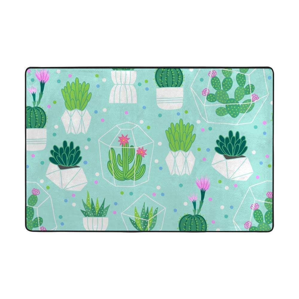 Grand tapis de sol cactus vert 160x122cm en velours de corail