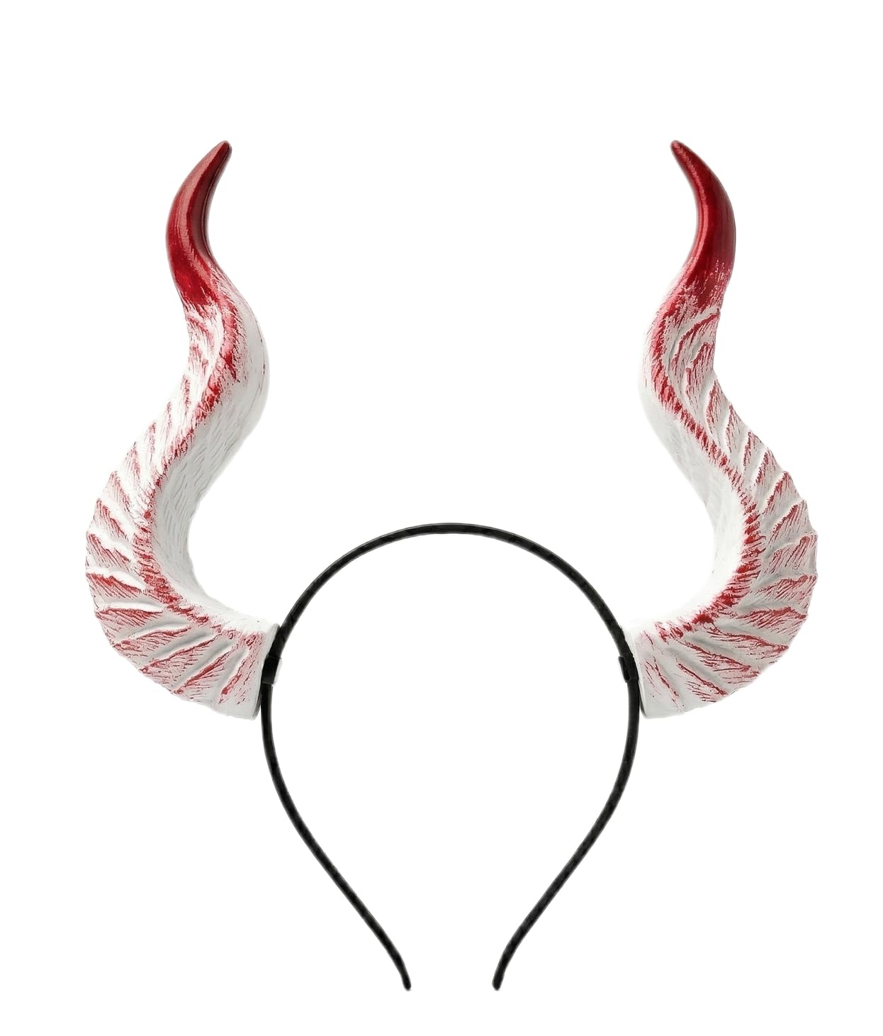 Adult Devil Horn Headband Halloween Demon Witch Horn for Women Men Headwear Black Red Devil Ox Horns Witch Queen Cosplay Carnival Masquerade Headdress Hair Accessorie Party Photo Props (White+Red)
