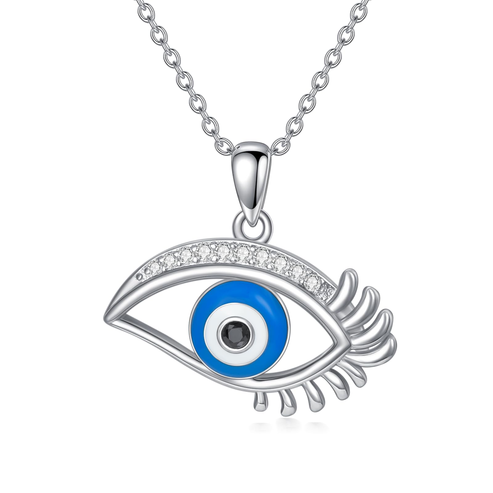 Collar de mal de ojo de plata de ley 925 con dije de amuleto de ojos azules para mujer, regalo de cumpleaños para ella, plata de ley, circonita cúbica, Plata esterlina, Circonia cúbica