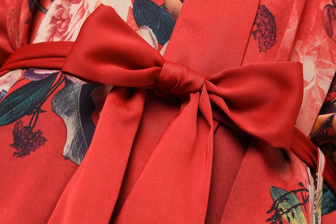 Ledamon Women's Kimono Short Robe for Women - Pocket Floral Bathrobe Nightgown - Image 7