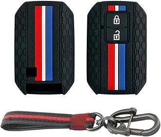 Striped Silicone Car Key Cover & Keychain & Fob Holder Black fit for Toyota Glanza, Urban Cruiser hyryder, Rumion (2 Button Push Smart Key)