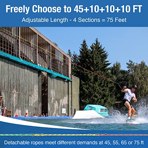 Image of Affordura Water Ski Rope, 75 FT 4-Section Wakeboard Rope with Handle
