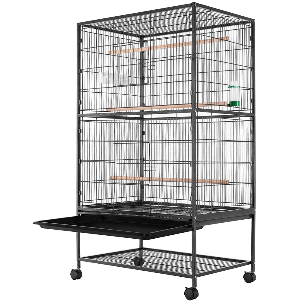 BAKAJI Voliera XL per Uccelli Pappagalli Canarini Parrocchetti 135 x 78 x 52 cm Gabbia Grande in Metallo Bird House Cassetto Estraibile per la Sabbia, Altezza 135 cm