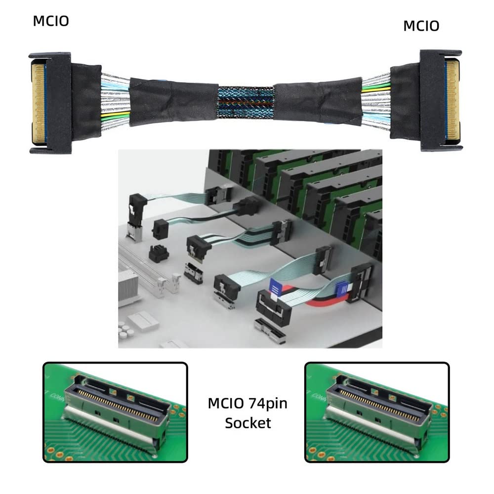 xiwai Slimline SAS 8i SFF-8654 - Cable extensor macho de 74 pines a SFF-8654 4.0 74 pines, PCI-E 5.0 Mini Cool Edge IO MCIO Cable 50 cm