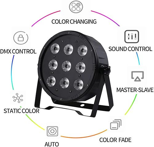 Miniatura 3 de Luces de escenario 9x18W Uplights con pruebas estrictas 6 en 1 RGBWA UV LED Par de luces activadas por sonido DMX512 Control brillante DJ Par Luz