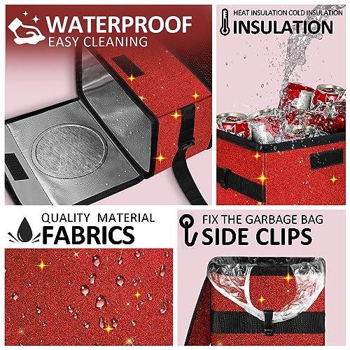 Image of Car Trash Can, Cute Mini Trash Bag With Lid, Glitter Garbage Bin Hanging for Back /Front Seat /Console, Waterproof, Leakproof, 2.5 Gallon, Red Bling Sparkly