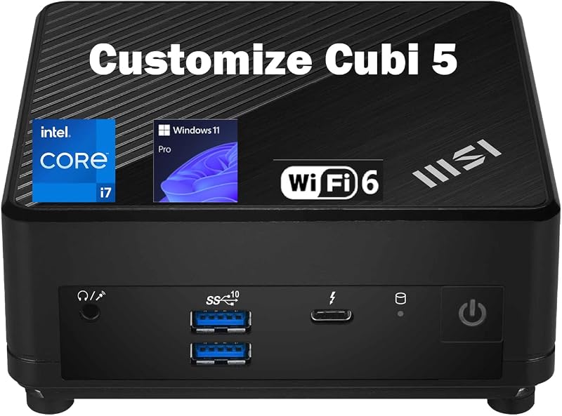 Customized Desktop, Made with MSI Cubi 5 Business Compact Desktop, Intel Core i7-1255U, Support 4K, 16GB / 64GB RAM, 512GB / 1TB / 2TB SSD, DP, Wi-Fi 6, HDMI, Win 11 Pro