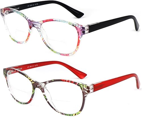 Miniatura 8 de Hyyiyun 2 pares de lentes de lectura bifocales para mujer, bisagra de resorte, diseño de ojo de gato, lentes transparentes con estuche rígido y bolsa