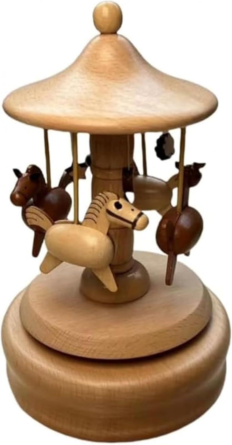 CokBlu 八音盒オルゴール木制回転オルゴール - 時計機能付きパパイヤ木瓜＆電車モチーフのクリエイティブハンドクラフト、音楽デコ