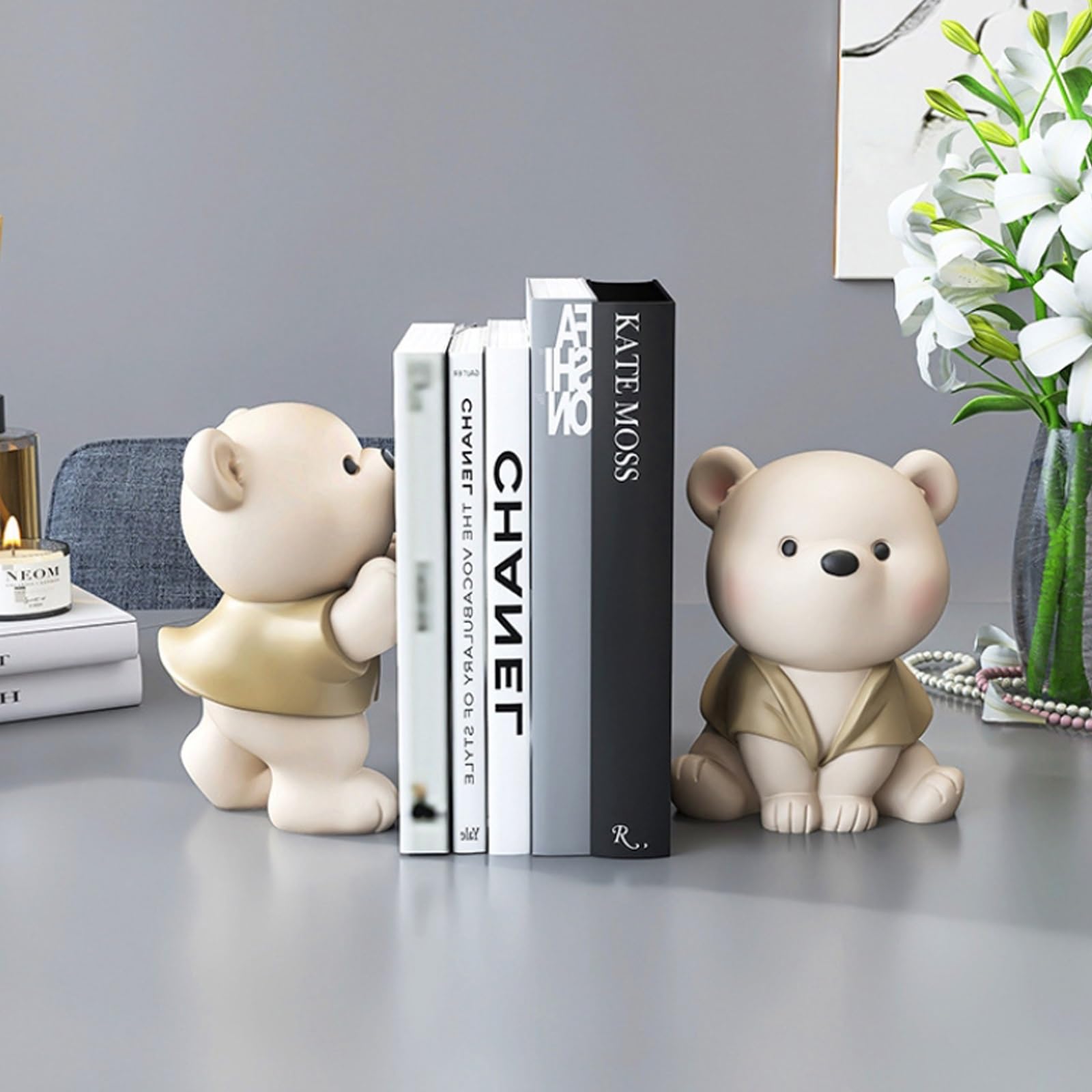 Decorative Bookends Gold Bookends - 10 X 5.3 Inch Resin Hand Sculpture Bookends, Heavy Duty Shelf Organizer For Large Books Gold Room Decor