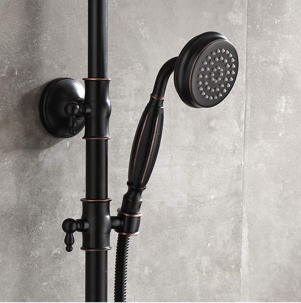 Schwarze Retro-Dusche, wandmontiertes Duscharmatur-Set, luxuriöse und Elegante Kupfer-Warm- und Kaltmischer-Wasserhahn-Dusche, mit Handbrause, Duschmischer