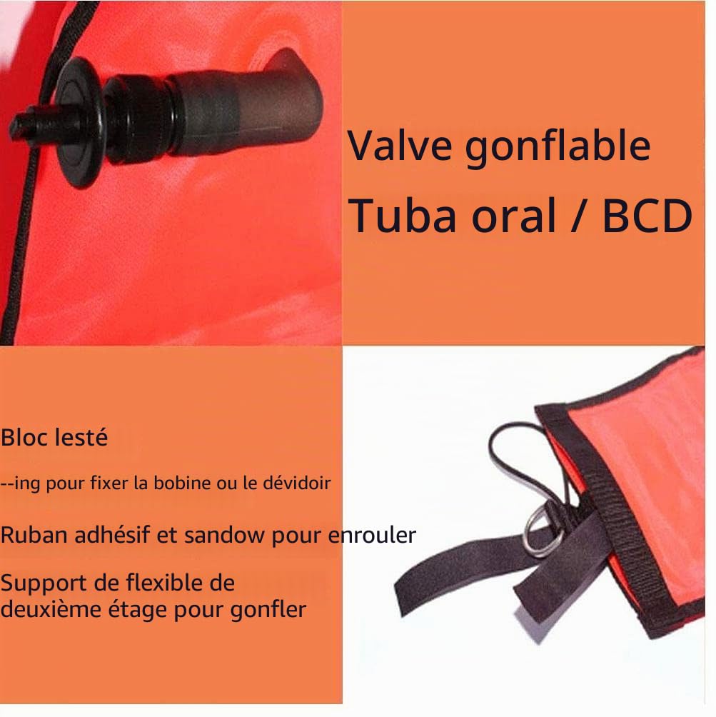 Parachute de palier Plongée Surface Gonflable Marqueur Plongée sous-Marine pour la sécurité sous-Marine plongée avec Tuba Orange 150cm