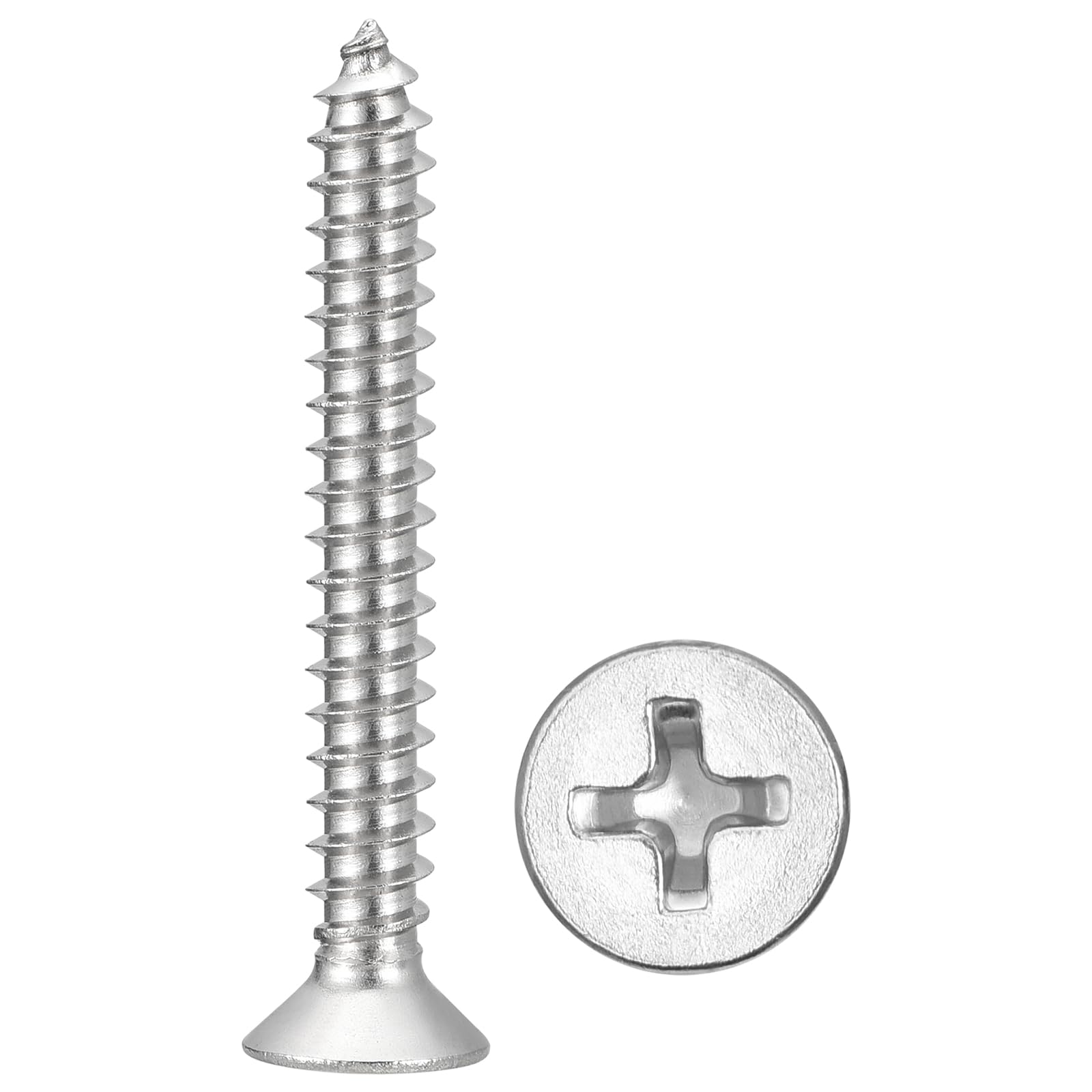 METALLIXITY Countersunk Phillips Wood Screw (#10x1-1/2") 50Pcs, 304 Stainless Steel Coarse Thread Phillips Drive Flat Head Wood Screws - for Furniture Installation Repair, Silver — image 1