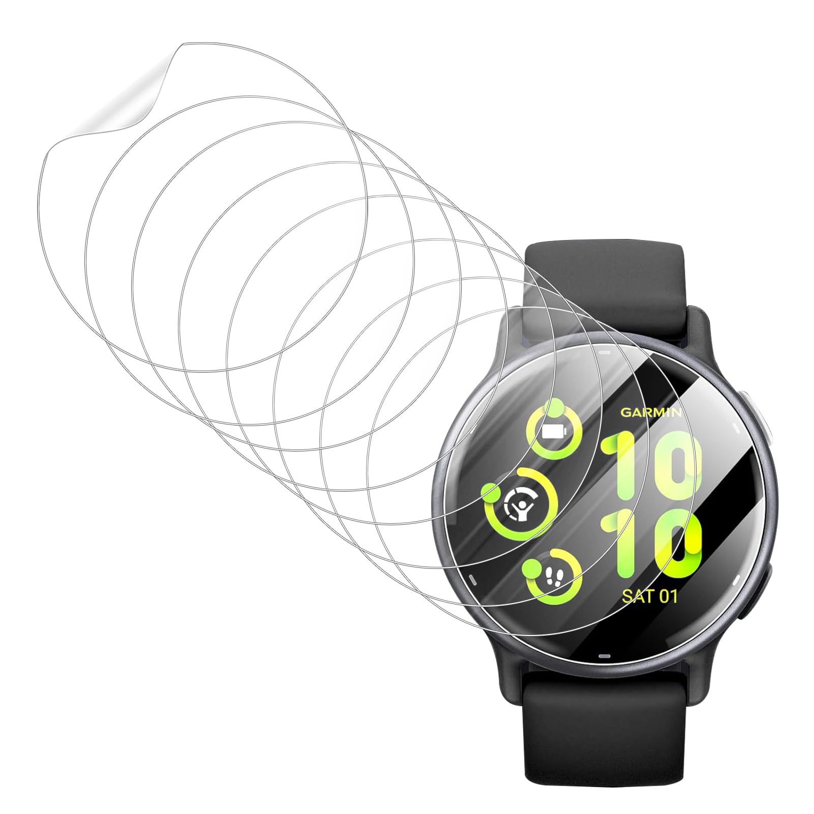 Protector Pantalla Compatible con Garmin Vivoactive 5, Película Hidrogel HD TPU Flexible, 8 Piezas