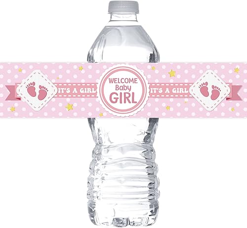 MonMon & Craft Welcome Baby Girl - Pegatinas para botellas de agua envoltura de botellas de revelación de género, suministros de etiquetas de agua