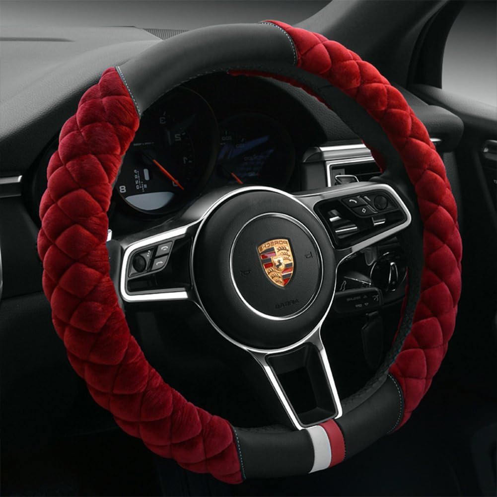 Cxtiy Plush Steering Wheel Cover for Women, Fluffy Soft Warm Winter Steering Wheel Grip for Car Interior Accessories (A-Burgundy)