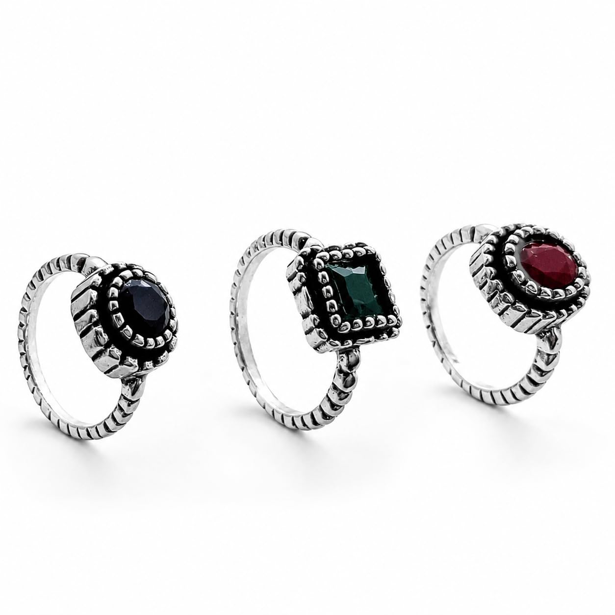 Stackable Rings For Women | Vintage Silver Oxidised Stack Ring Set | Boho Ethnic Statement Rings For Girls | Minimalist Stackable Fashion Jewellery | Gifts for Women (Multi Color, Multi Size)-image-18