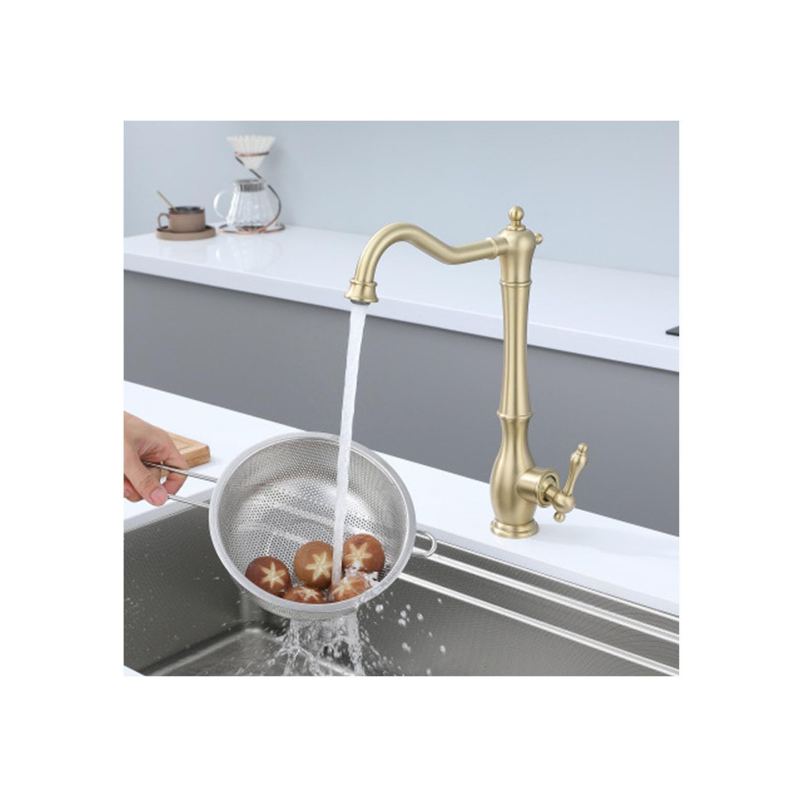 ASerZenith Single Handle Kitchen Faucet For Rv Mobile Home Hotel,Vessel Sink Faucet Pot Filler,Brass Bathroom Sink Faucet With Pull Down Sprayer,Brushed Gold