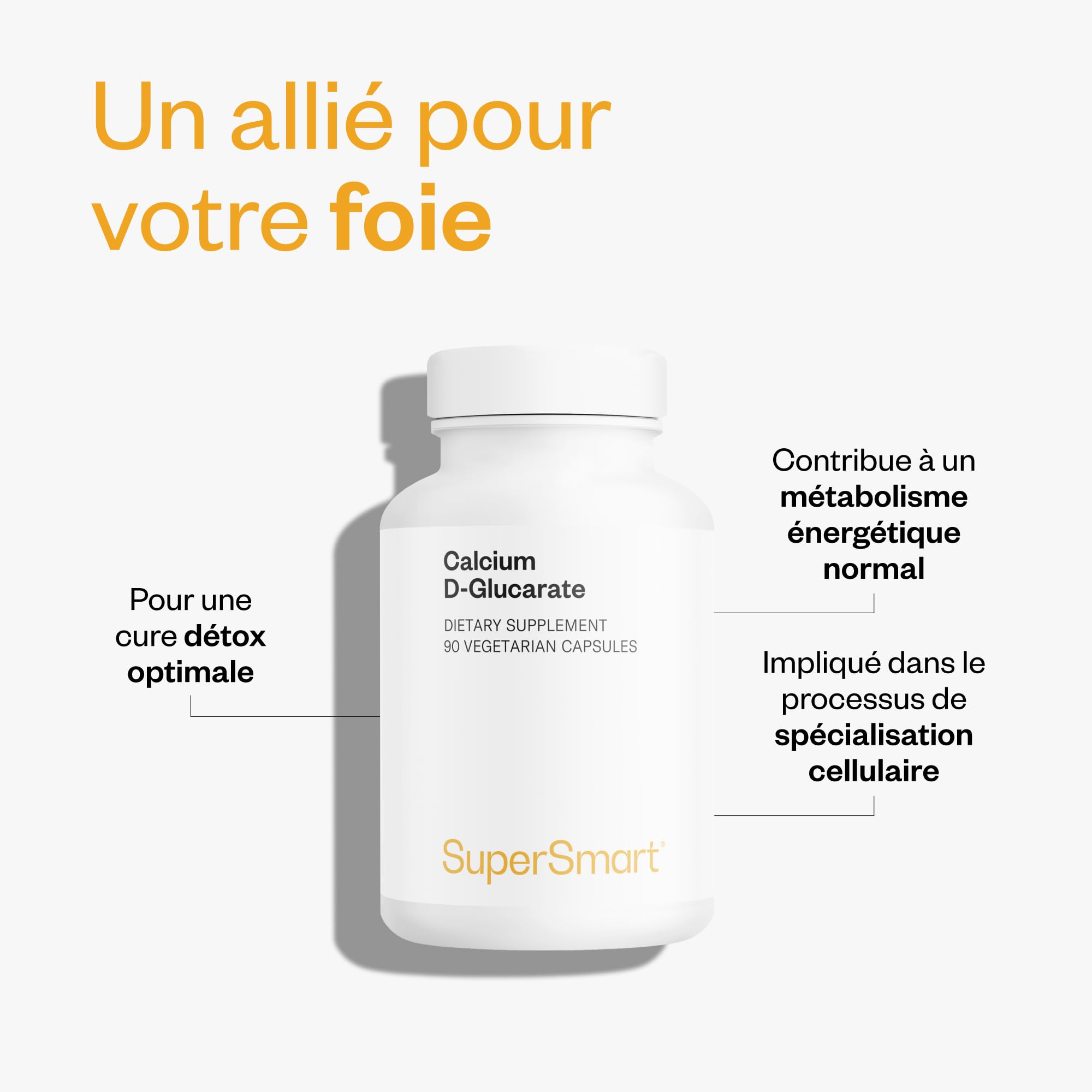 Calcium D-Glucarate - Détoxifiant Naturel - Favorise la Santé du Foie - Sel Calcique d’Acide D Glucarique - Contribue à Optimiser la Glucuronidation - Vegan - Supersmart
