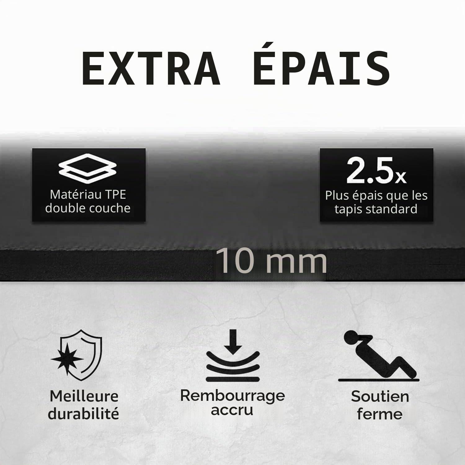 Grand tapis d'exercice - Extra large et extra épais pour homme et femme (183 cm x 80 cm x 10 mm) - Tapis de yoga antidérapant en TPE pour entraînements à domicile, pilates, gymnastique