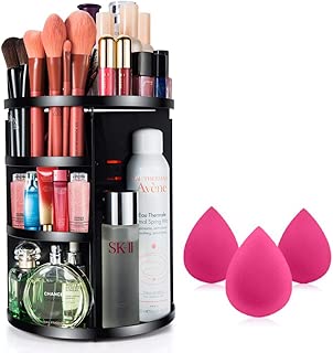MOKARO 360 Degree Rotating Makeup Organizer with 3 Pcs Free Makeup Sponge for Birthday Gifts Adjustable Countertop Cosmetic Storage Box with Makeup Brush Holders 7 Layers Large Capacity Display Case - coolthings.us