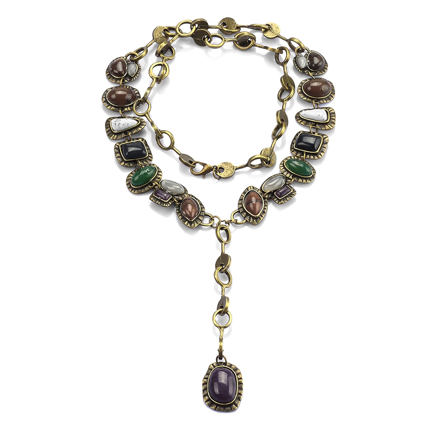 Gold Plated Multi Color Stone Studded Stylish Necklace Fashion Jewellery Gift for Women & Girls-image-22